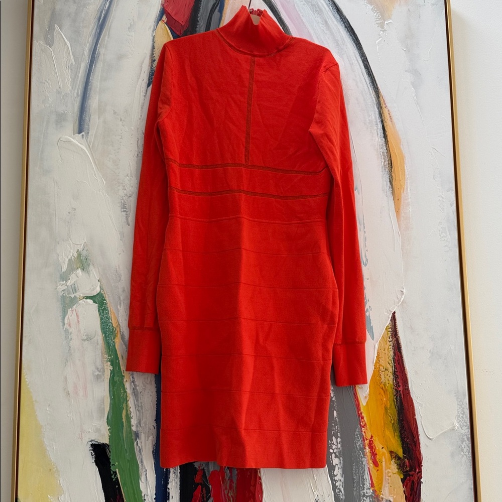 Herve Leger Vibrant Red Long Sleeve Dress